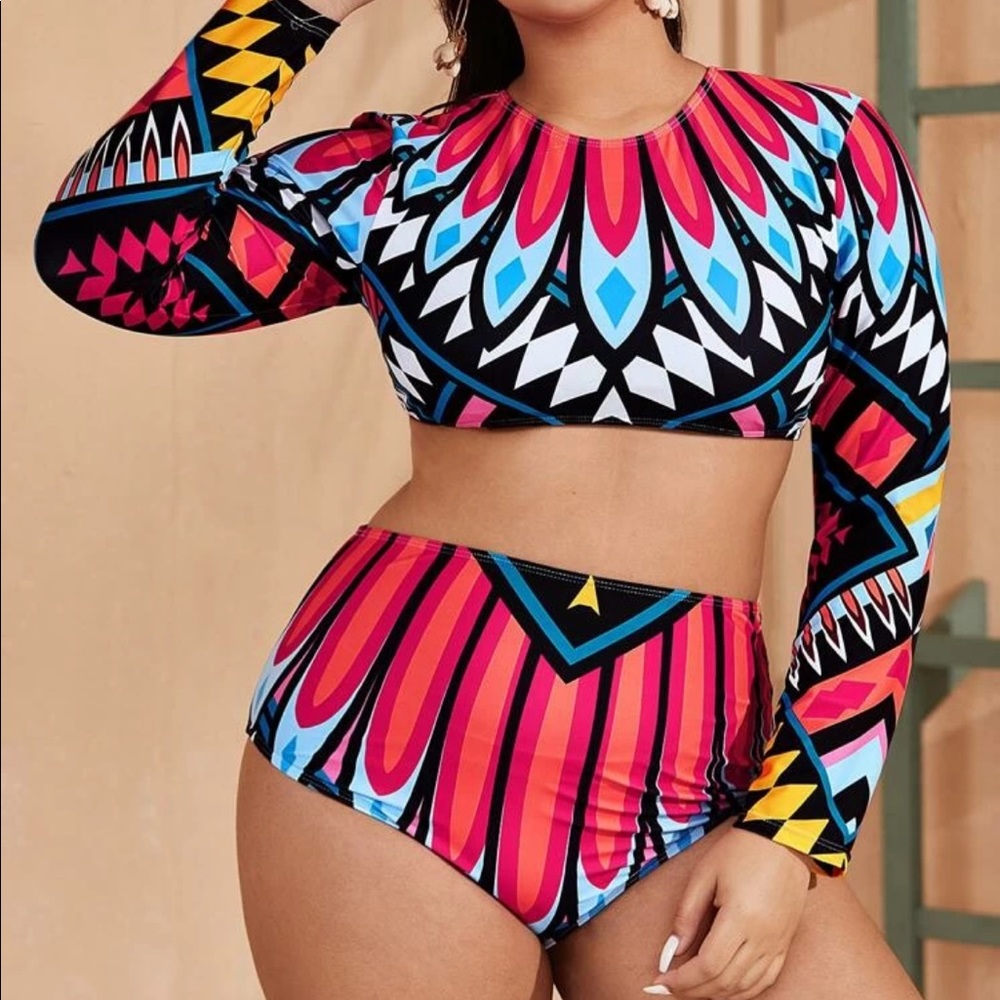 Long sleeve two piece high waisted bikini